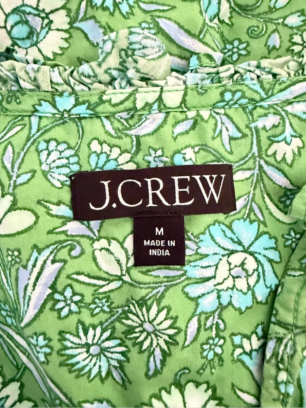 J.Crew Green Marigold Blooms Ruffle-Trim Short-Sleeve Top Medium 8681